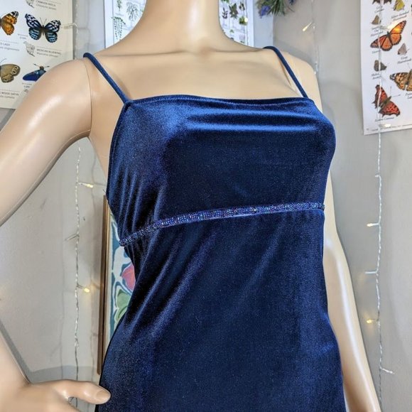 NWT Vintage 90s y2k City Triangles Velvet Dress Blue Beaded Empire Waist Siren L - Picture 4 of 8